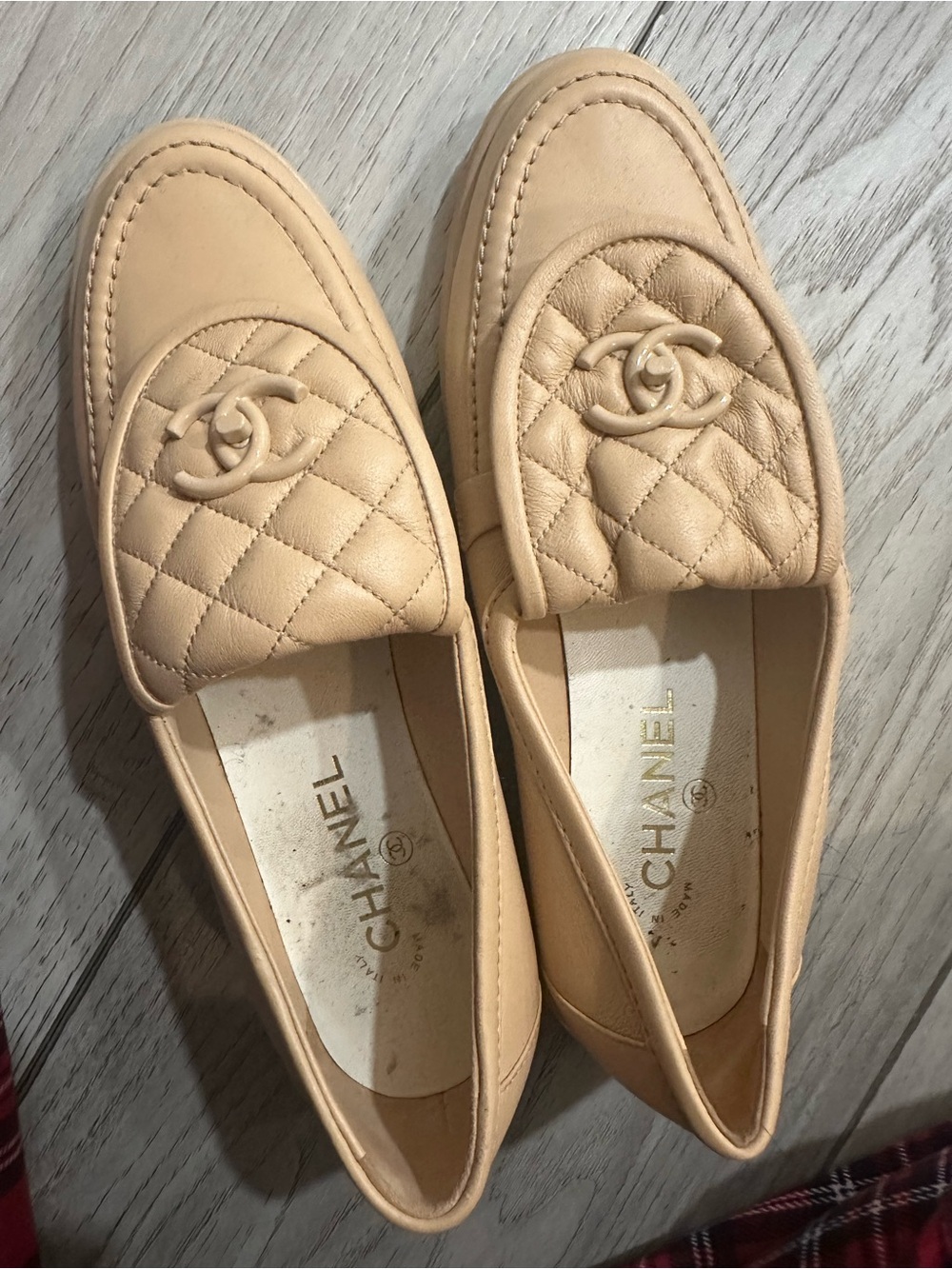 CHANEL Quilted Leather Loafers in Beige